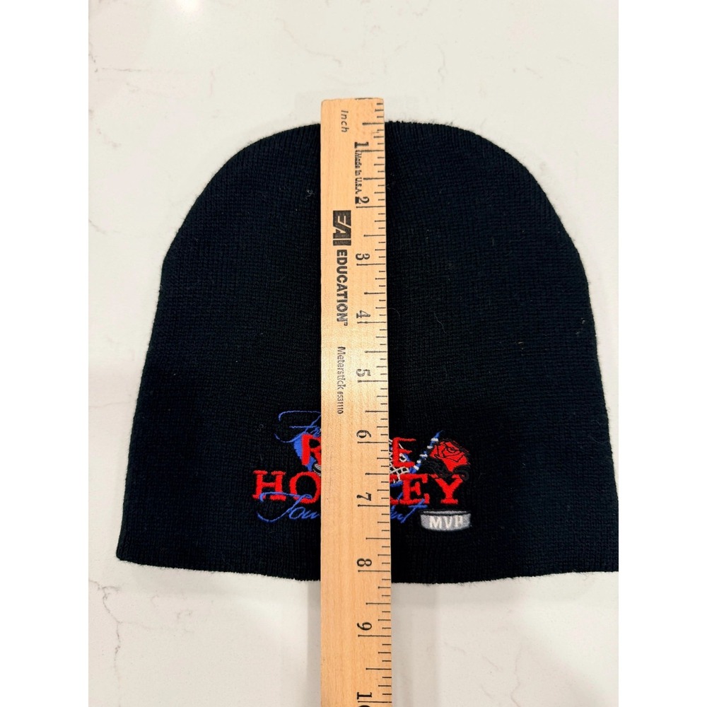 Rose Hockey Tournament MVP Beanie Hat Mens Black Knit Winter Cap Embroidered - Picture 4 of 5